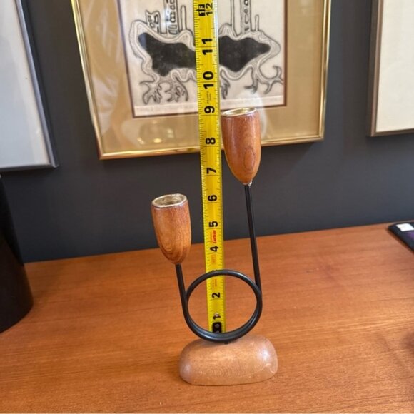 Giftcraft Vintage Teak and Iron Candle Holders 9H - Picture 5 of 10